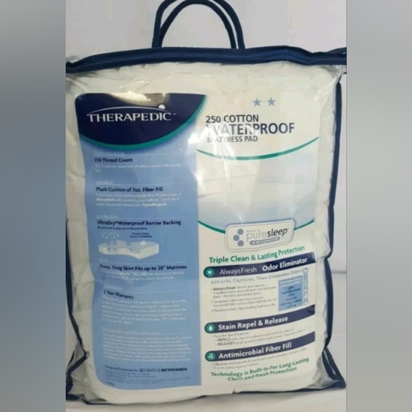 Twin size Waterproof Mattress Pad by Therapedic New never opened 20" Deep - Picture 2 of 5